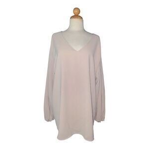 Qearal Oversized V-Neck Blouse Women's Plus Size XXL Beige EUC